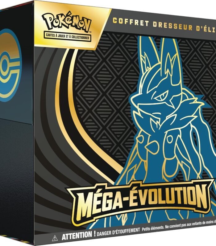 Pokémon : Coffret Dresseur d’élite Méga-Évolution – Lucario du JCC Pokémon (1 Carte Promo entièrement illustrée, 9 boosters et des Accessoires de Jeu Premium)